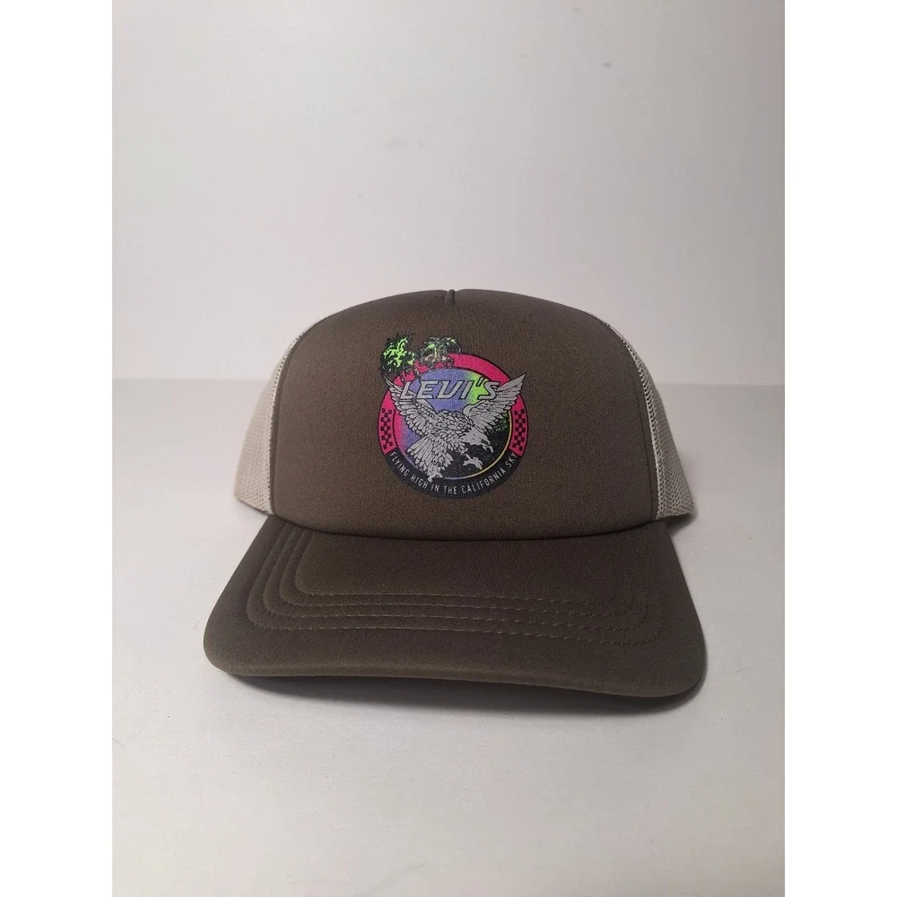 Levi's Flying High California Sky Eagle Trucker Hat Snapback NWT Brown Mesh